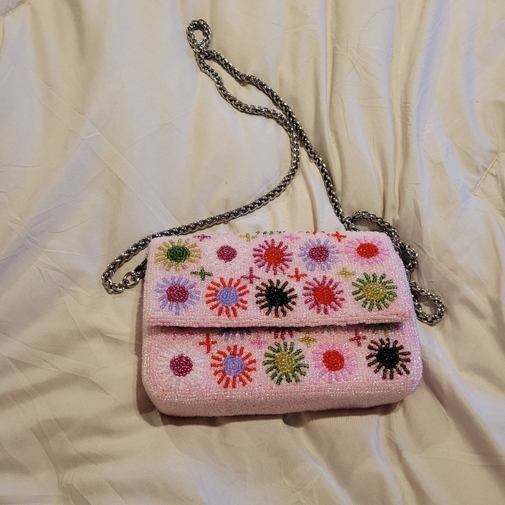 Pink Beaded Floral Women's Bag